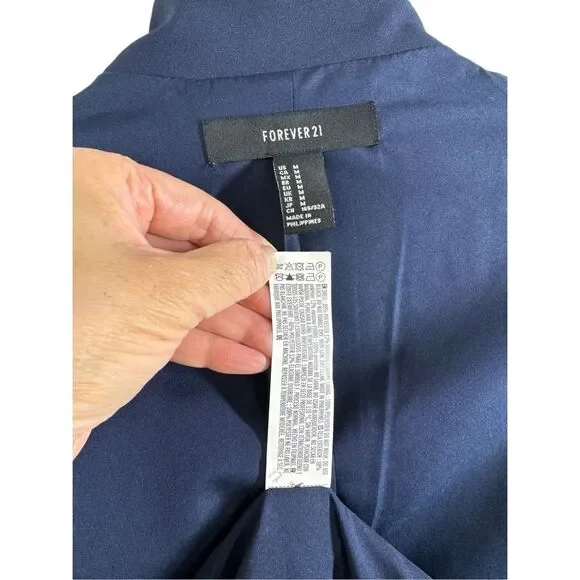 Forever 21 Blue Long Sleeve Blazer Size M Double Breasted Collared Career Formal - Picture 7 of 11
